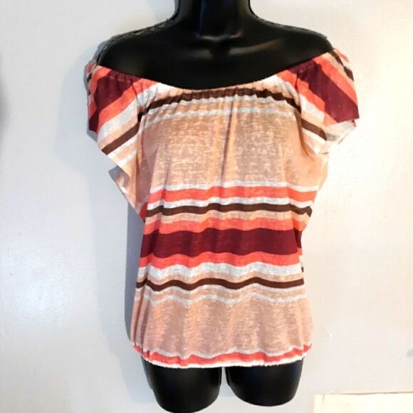 INC peach striped sheer blouse - Picture 1 of 4